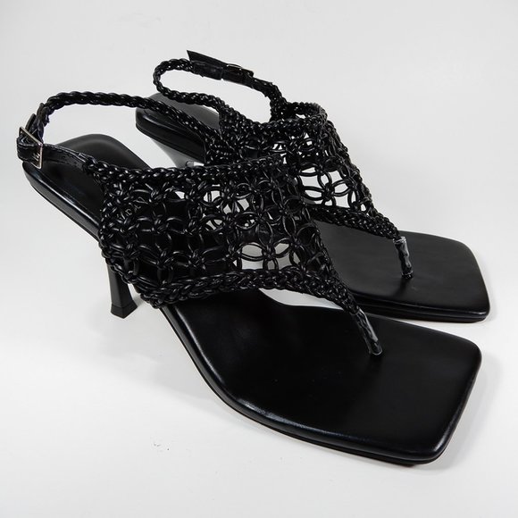 JEFFREY CAMPBELL Millenia Slingback SANDALS Size 8.5 Square Toe Heels Black NEW - Picture 4 of 10
